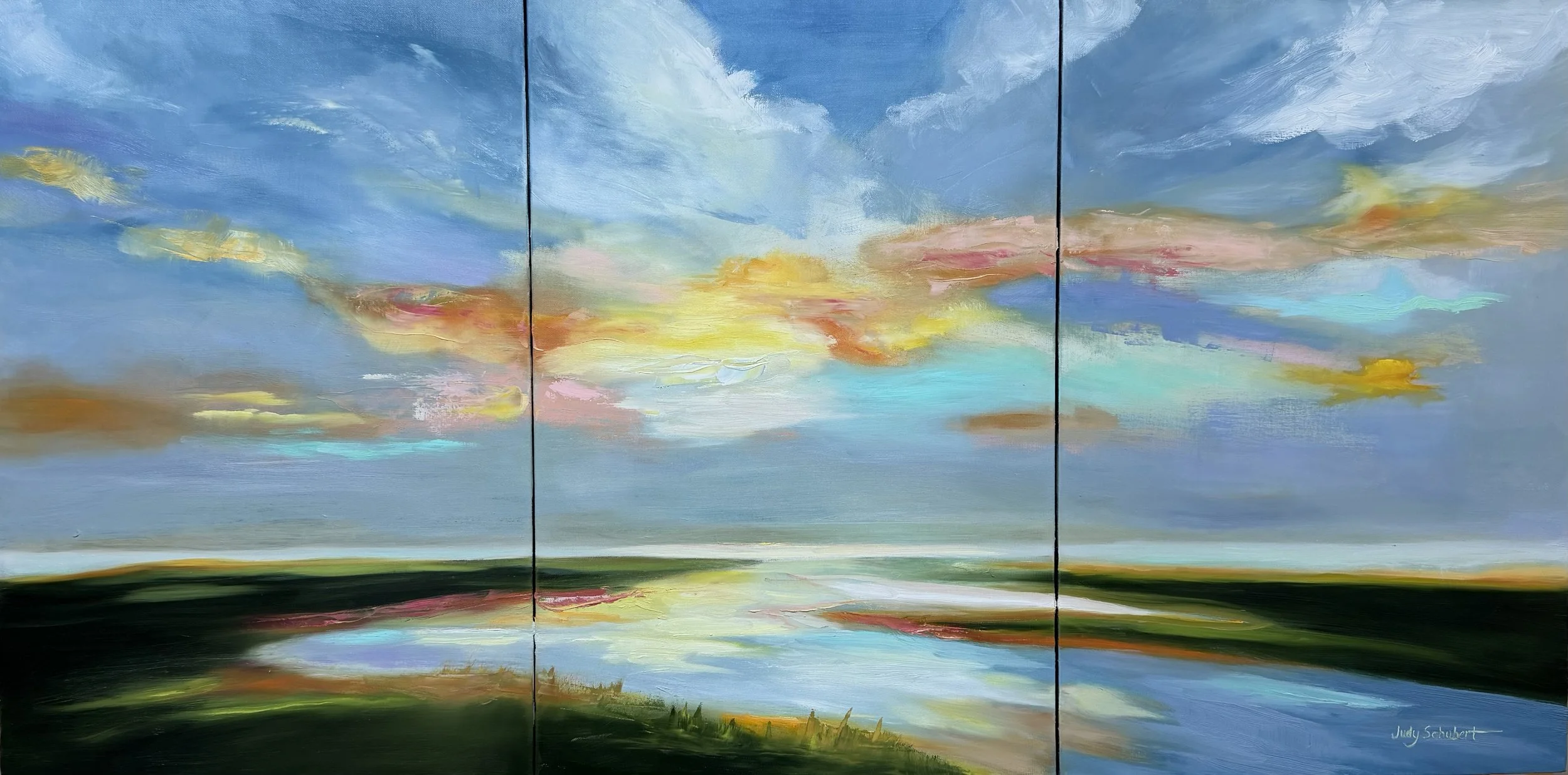 Sky Burst 30x60 Triptych $3,600