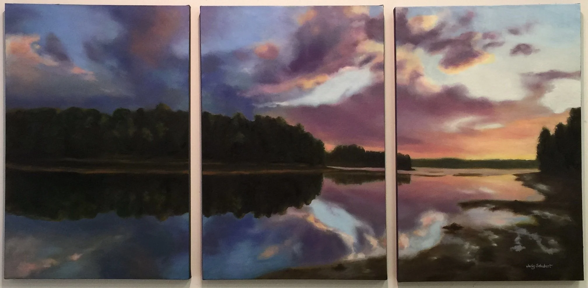 Sunset on Sagamore Creek 30x60 Triptych Sold