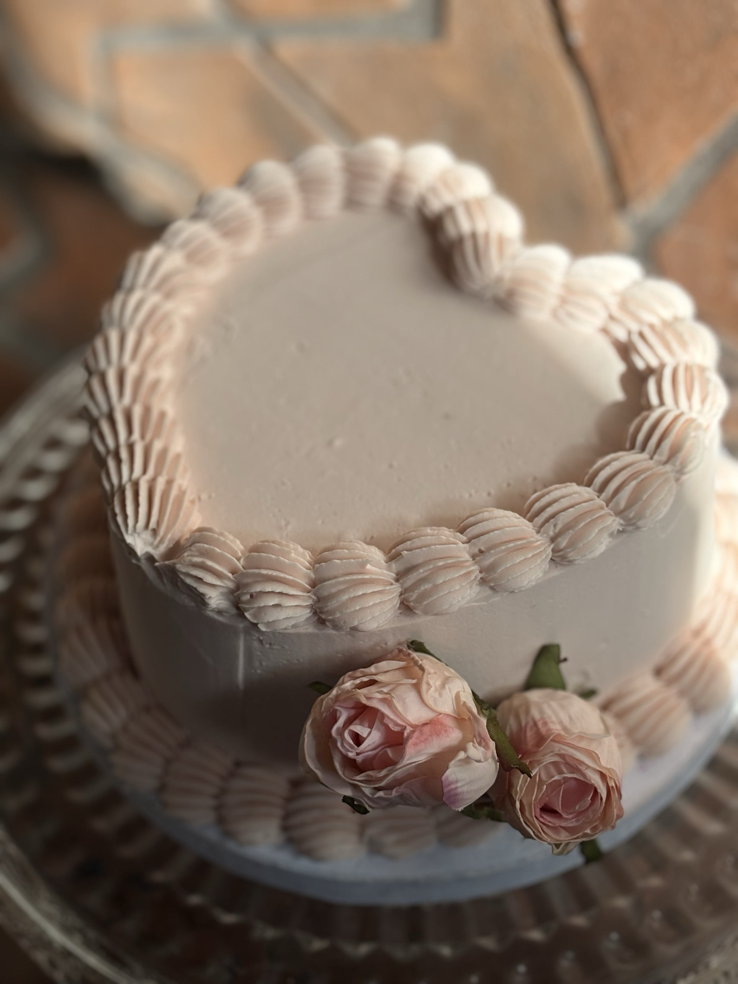 Custom buttercream celebration heart and floral cake, Joshua Tree