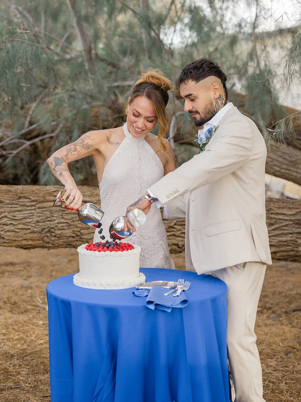 wedding cake and couple just married, Joshua Tree