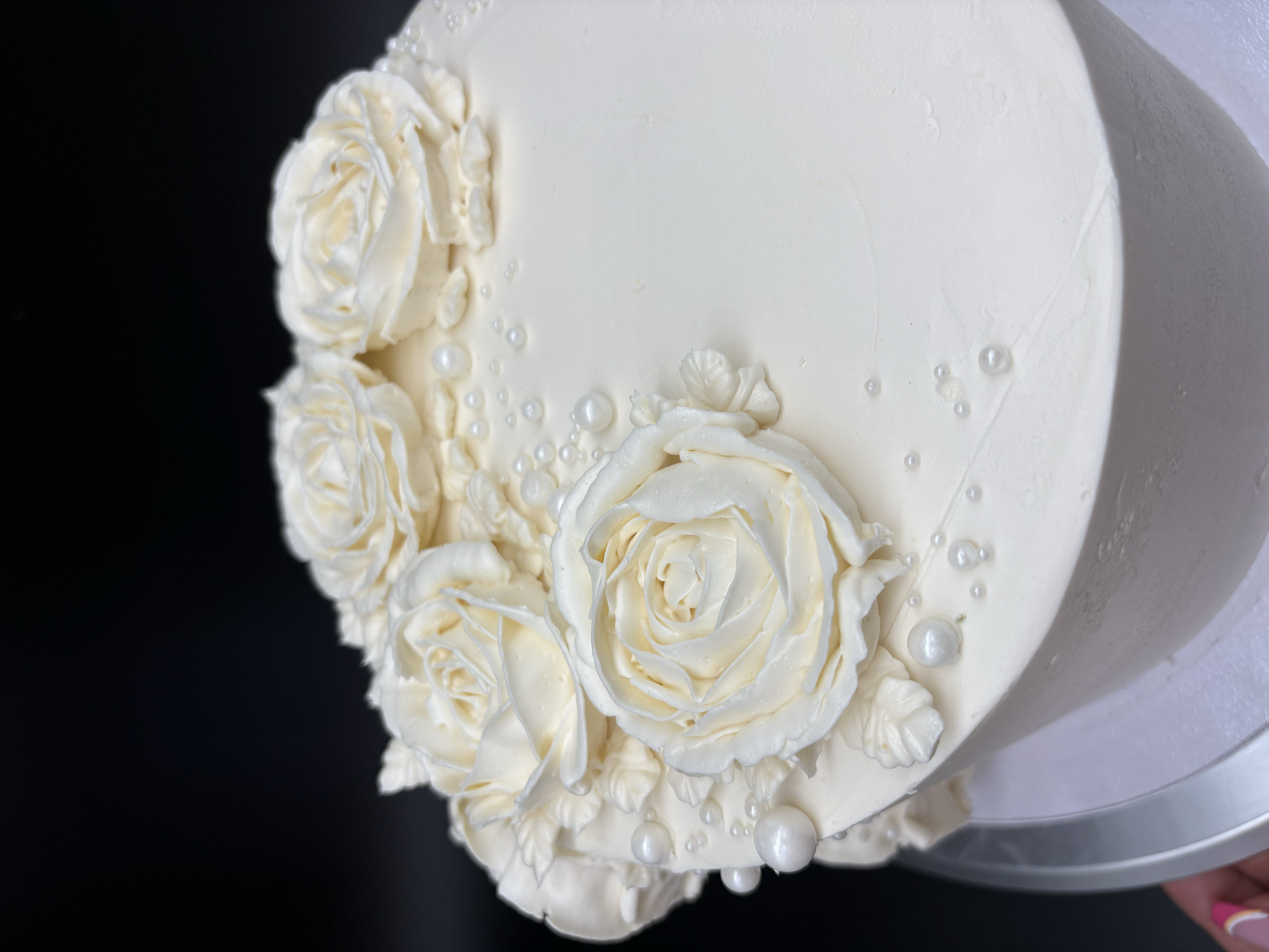 Custom elegant cake decorated with pearls and rose design, Joshua Tree