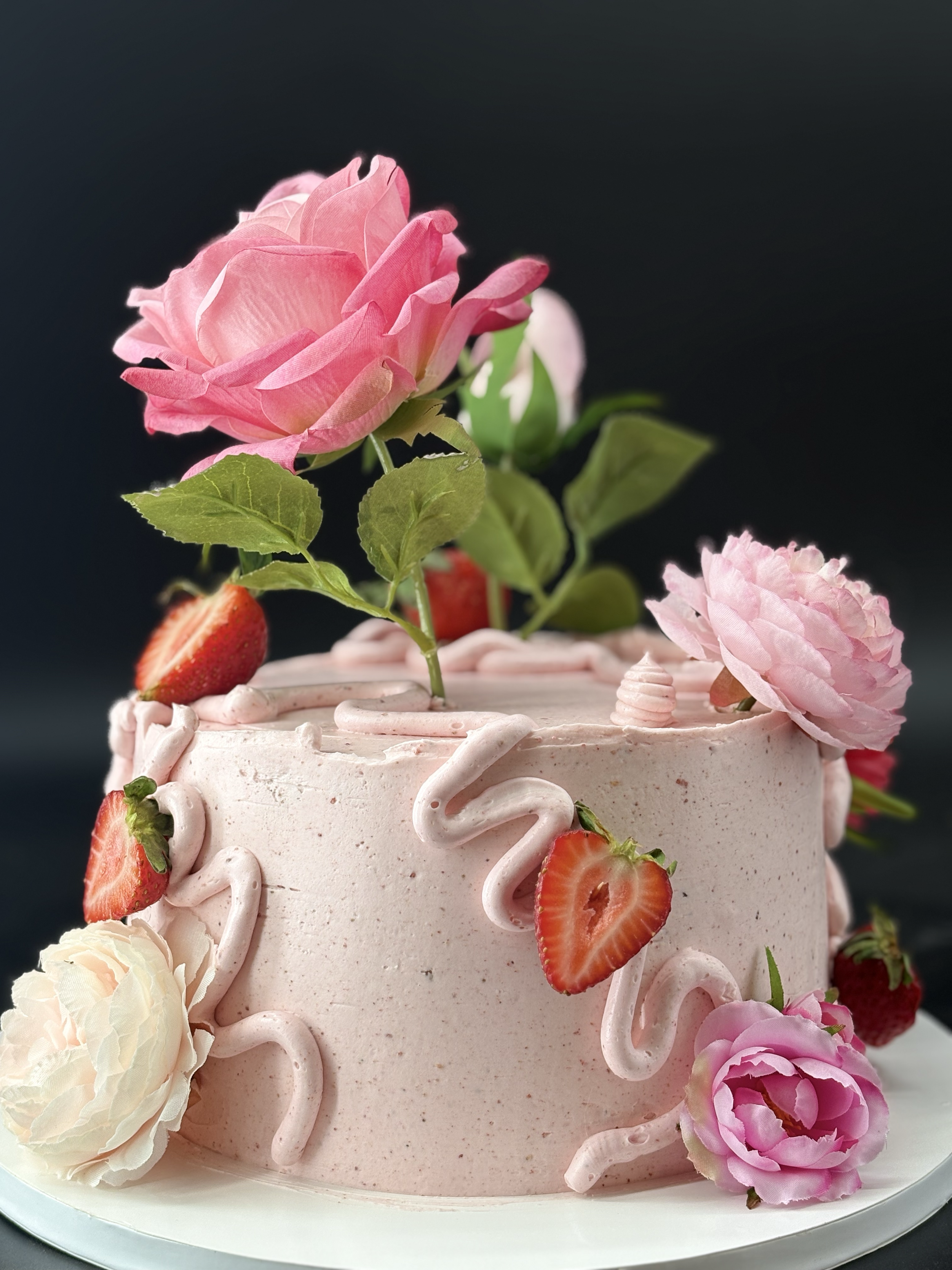 Custom buttercream floral and strawberry celebration cake, Joshua Tree