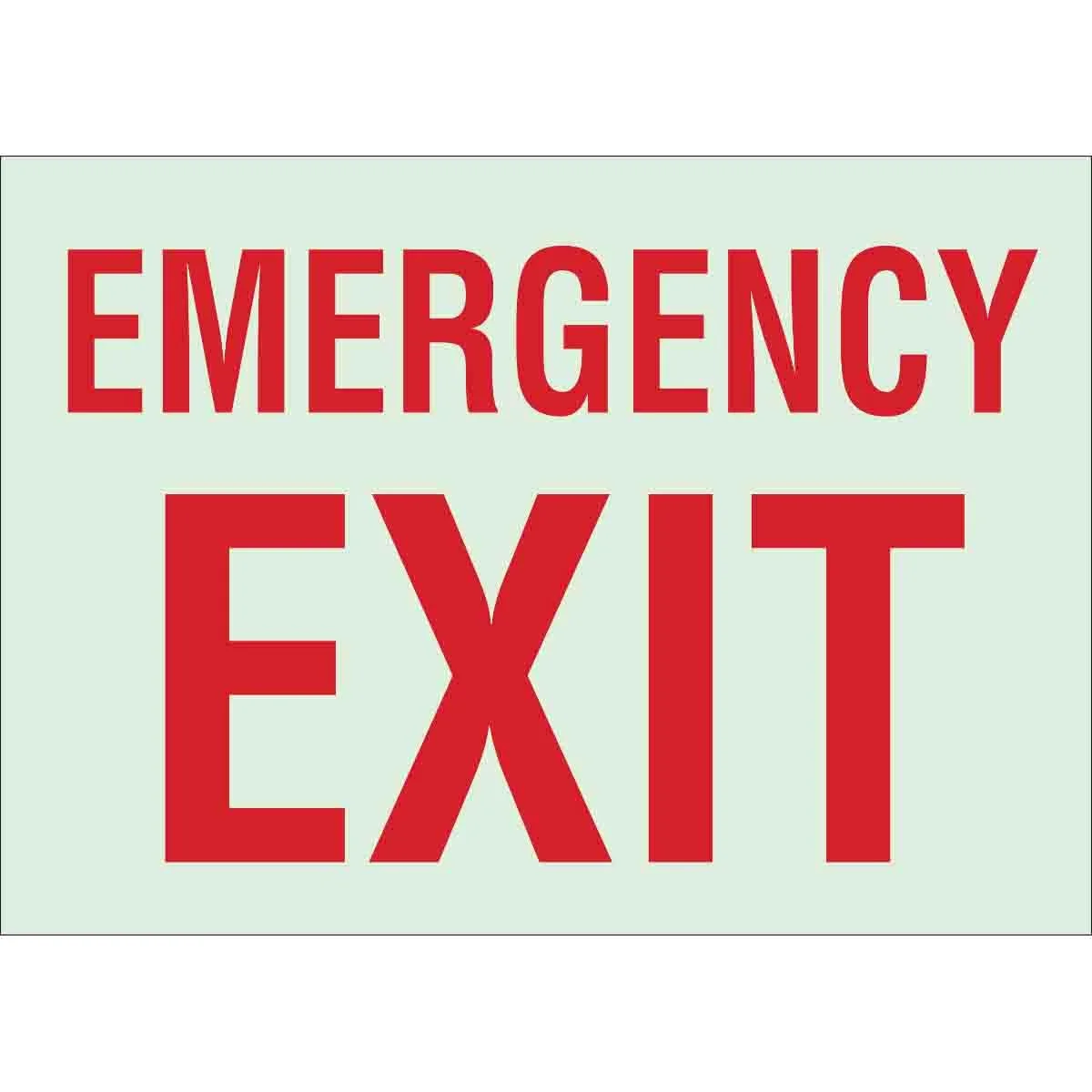 Sign reading "Emergency Exit" in red text on a light green background.