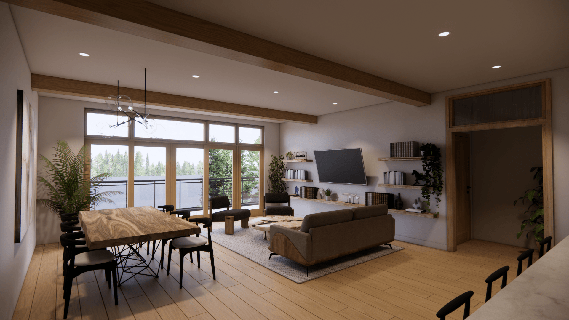 Mill District Residential Living Window View rendering