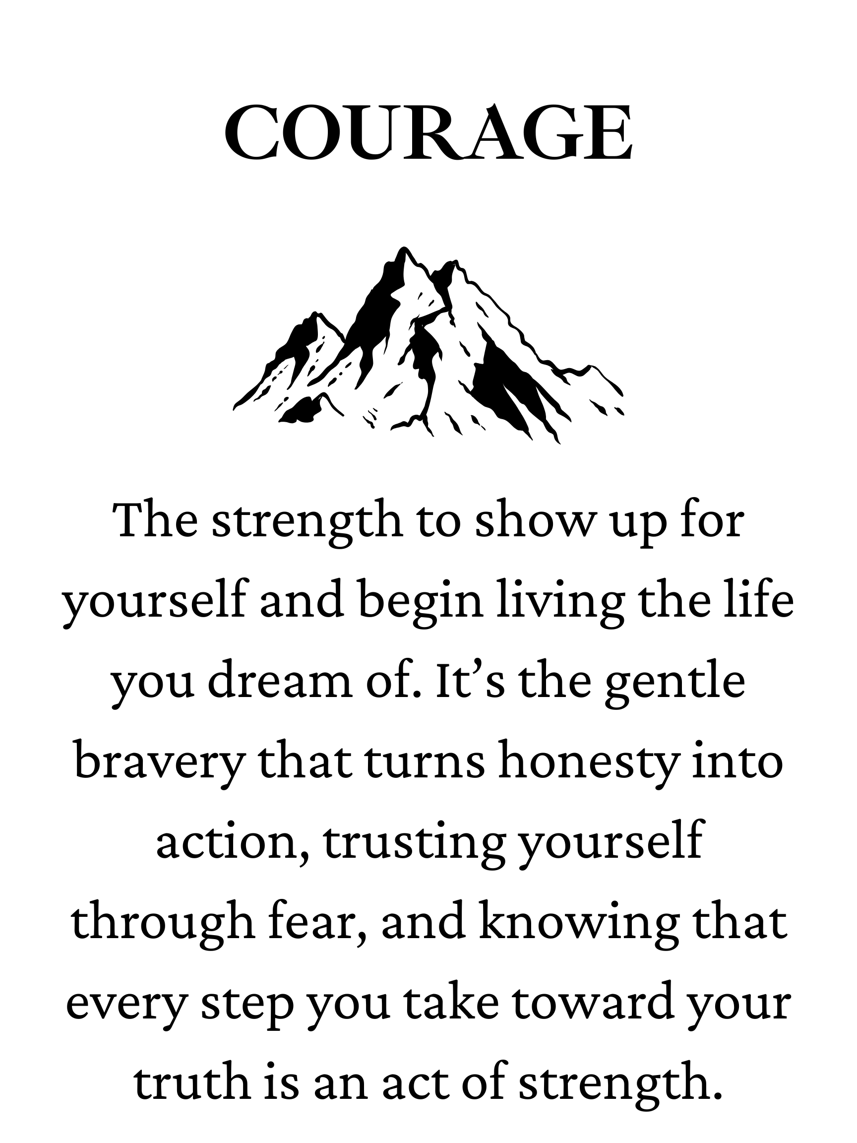 Quote about courage with a mountain illustration at the top.