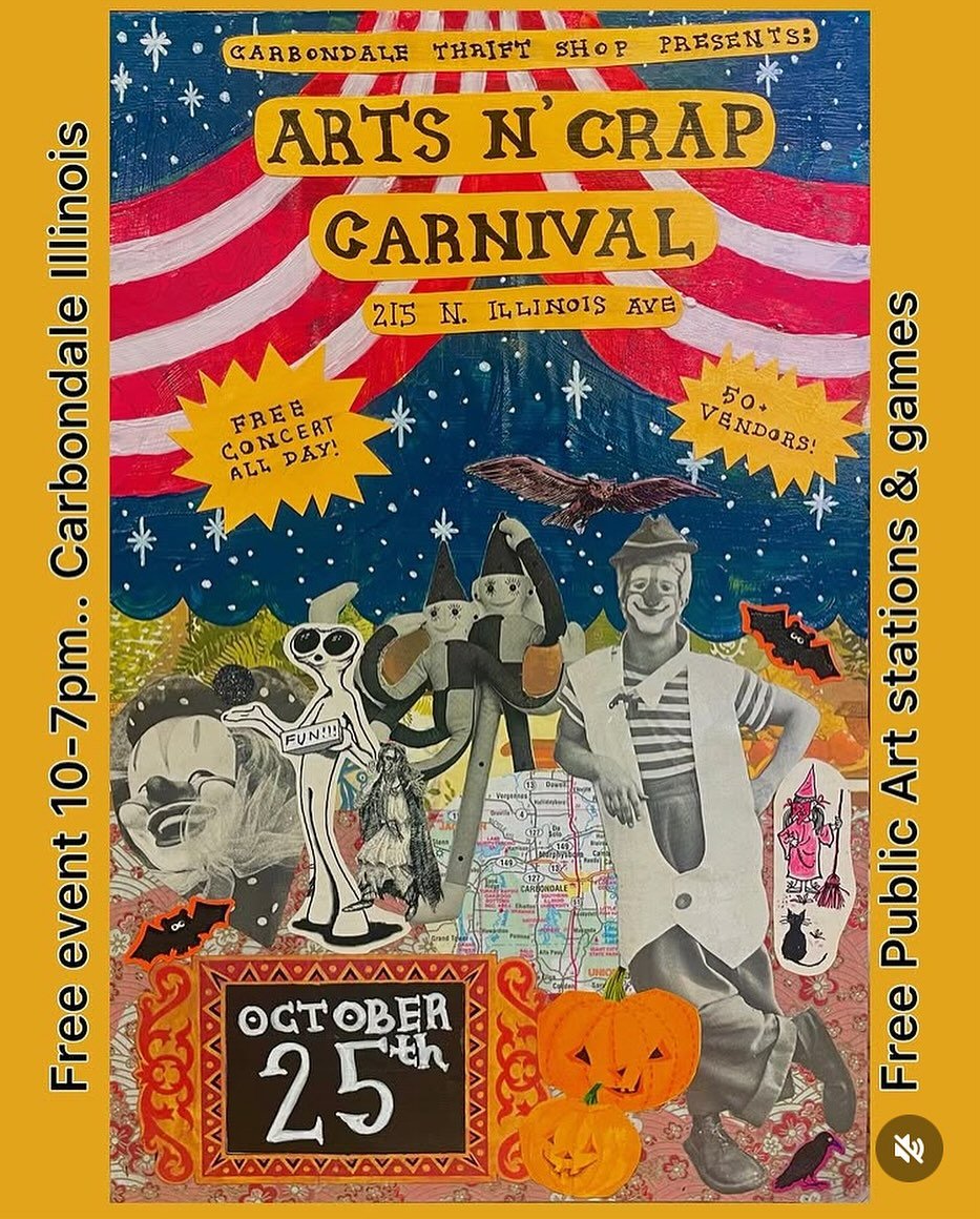 Come hang with us tomorrow at @carbondalethriftshop Arts N Crap Carnival! We&rsquo;ll have our merch for sale from 10-7. Hope to see y&rsquo;all there! 🤡🎡🎠🎟️