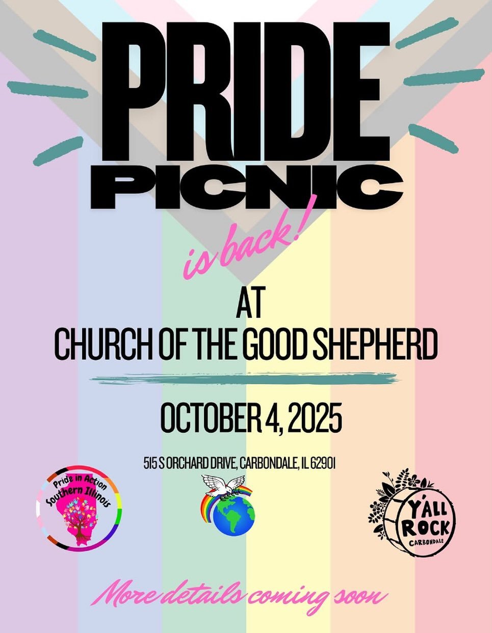 Come see us tomorrow from 12-7 at the Pride Picnic @cogscarbondale. We&rsquo;ll have merch for sale all day, come say hi!