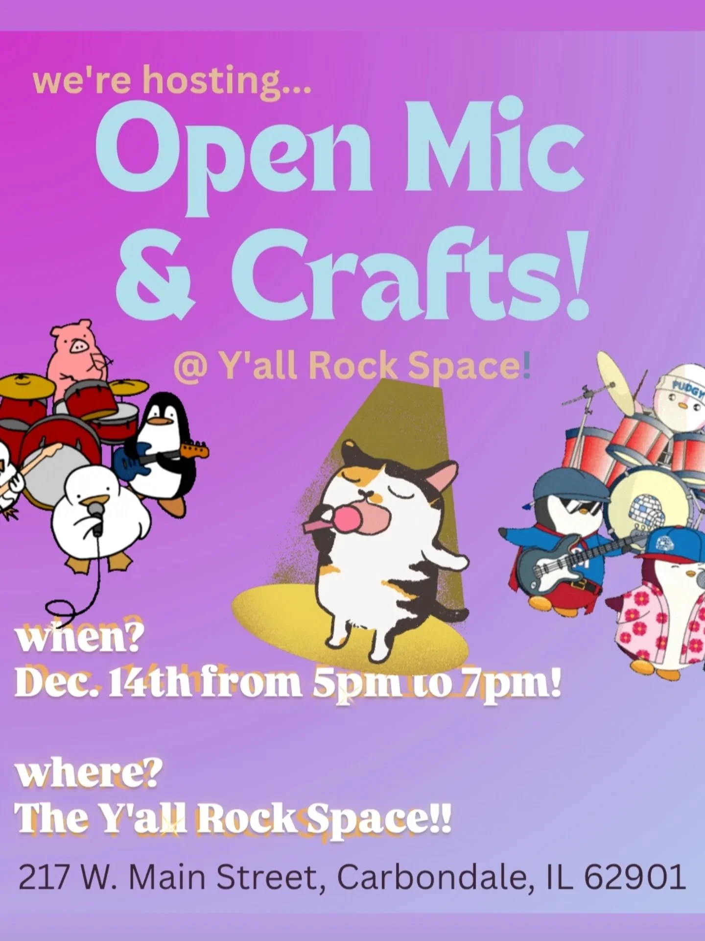 For ages 8~18 :)
Calling all past and future y'all rock campers!!!
Excited for camp? Can't wait for summer?
Need a little pick-me-up to get you through the winter??

Play instruments, jam with your friends, &amp; make some crafts. 

The only thing yo