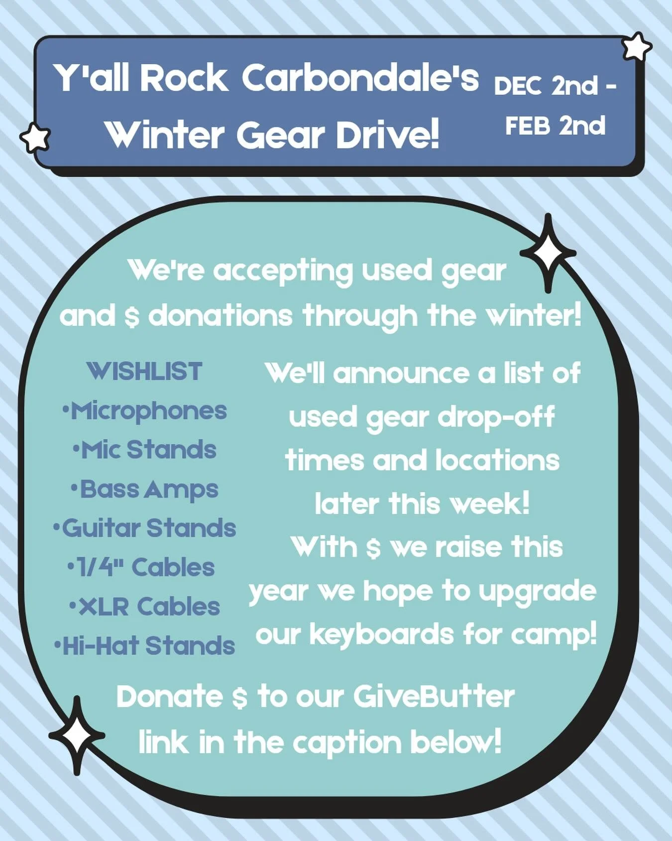 This Giving Tuesday, consider helping us kick off our Winter Gear Drive with a donation! We have a great gear library that we have built through the years, though our needs continue to grow. There is also a lot of wear and tear that happens to our eq