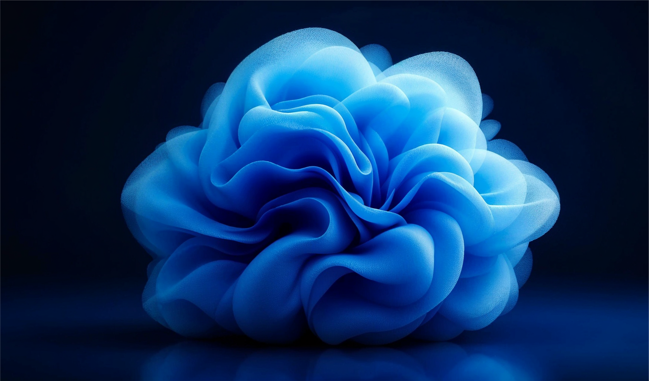 Abstract digital artwork of a 3D sculptural blue cloud-like shape against a dark background.