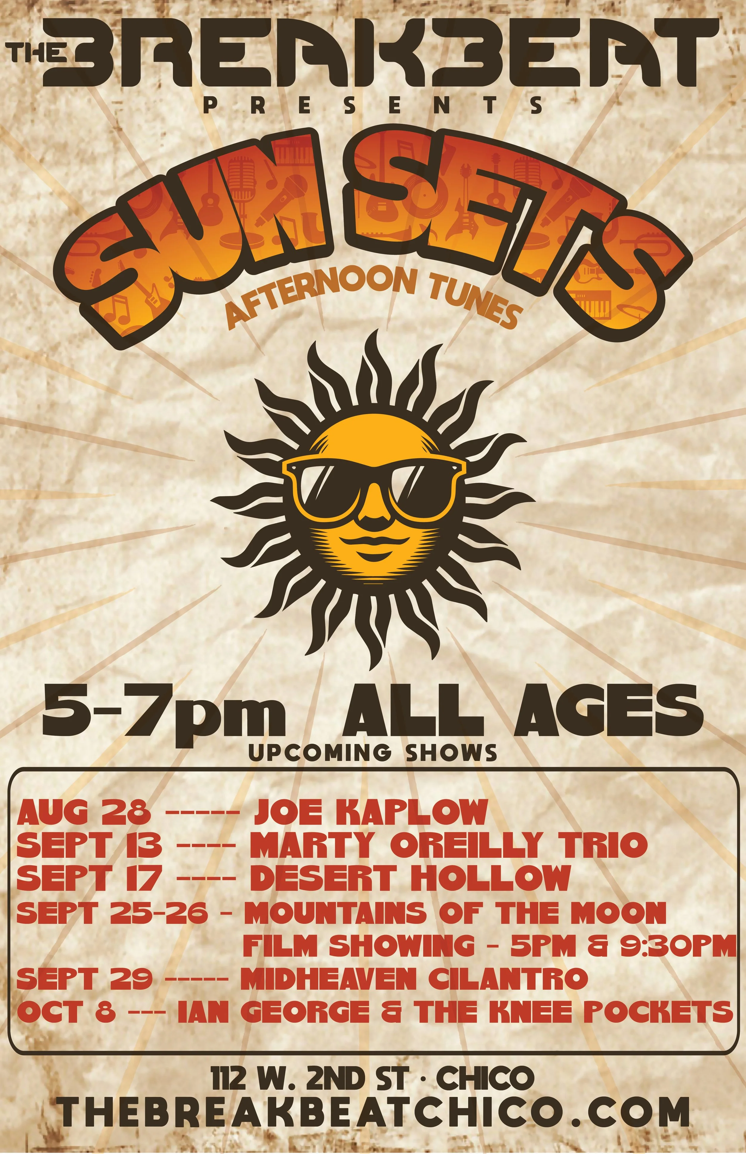 Sun Sets early-evening live music series at The Breakbeat, featuring immersive sound and community connection from 5–7 PM.