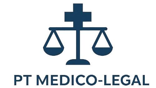 Logo with a scale of justice and text 'PT Medico-Legal'.