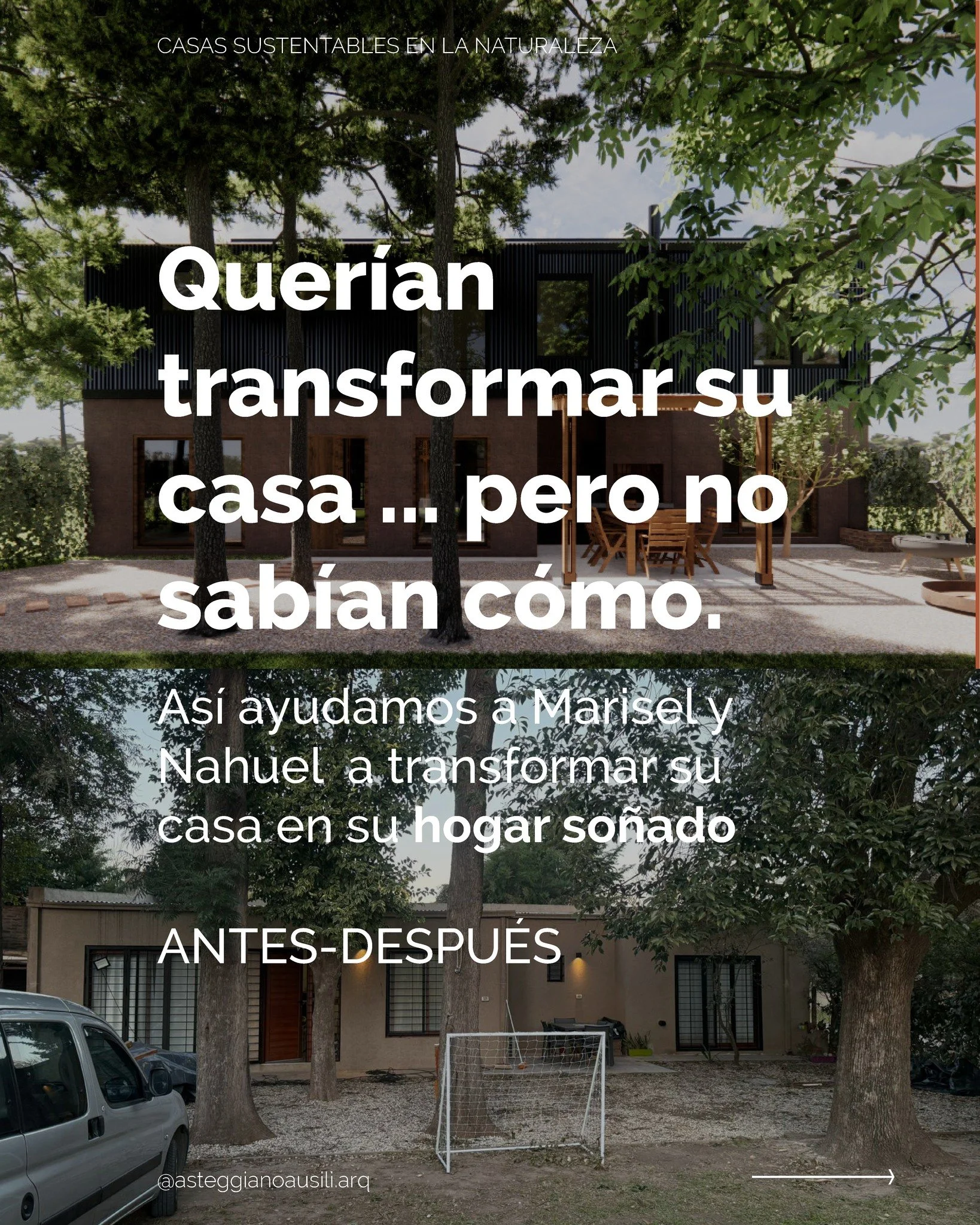 A veces no hace falta empezar de cero para crear el casa que so&ntilde;&aacute;s 🌿

Maricel y Nahuel compraron una casa en un entorno natural con lindos &aacute;rboles y mucho patio, pero estaba mal orientada, sin luz ni ventilaci&oacute;n.

Lo que 