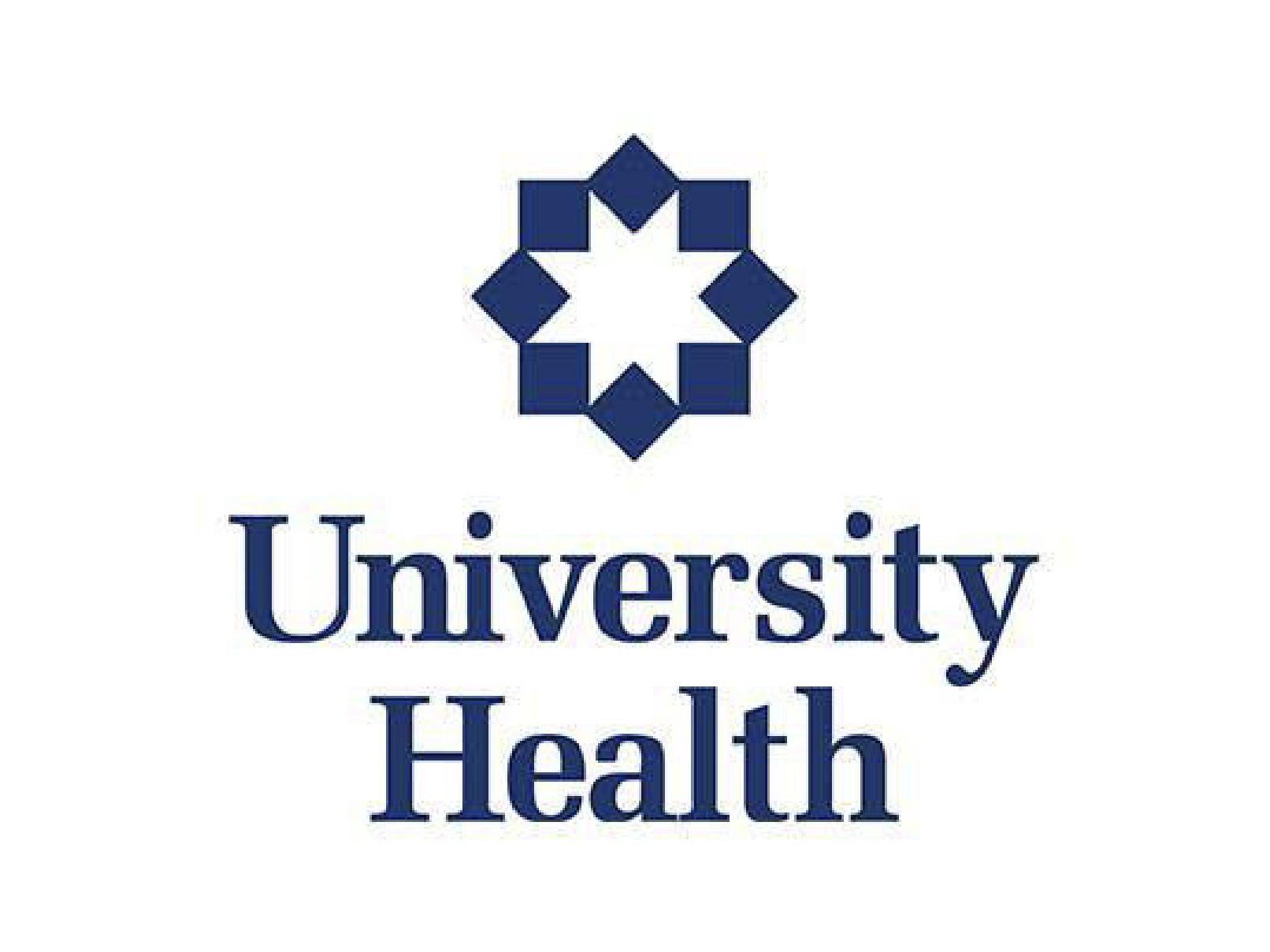 Logo of University Health, featuring a blue geometric star-like symbol above the words 'University Health' in blue text.