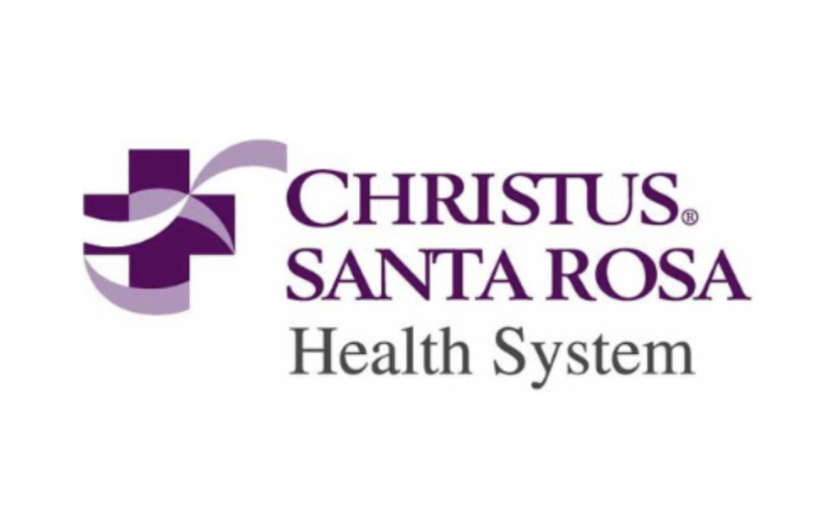 Logo of Christus Santa Rosa Health System featuring a purple cross and swirl design with text in purple and black.