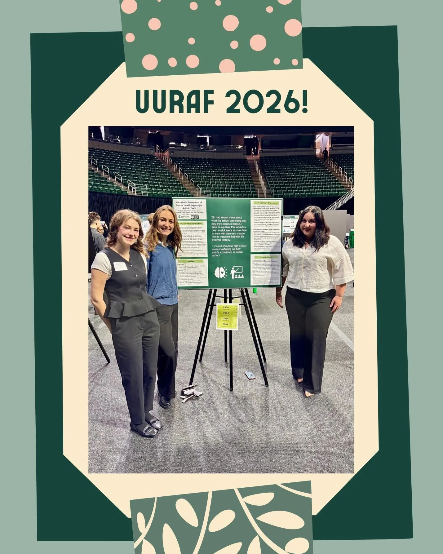 Our 3 fabulous undergraduate research assistants presented at the 2026 University Undergraduate Research and Arts Forum this morning! We are so grateful for all of their hard work transcribing and analyzing qualitative data for one of our ongoing pro