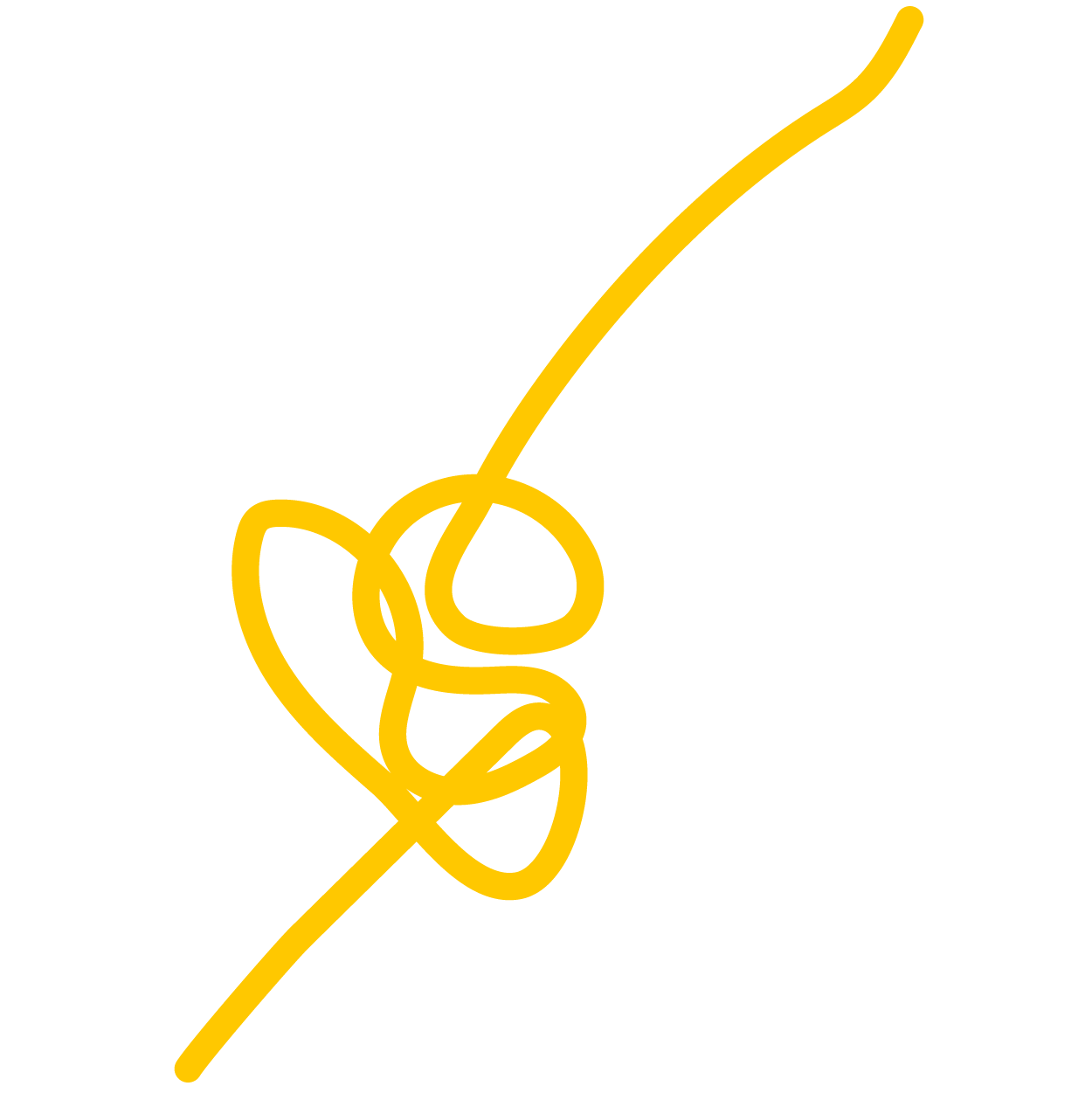 A yellow line drawing of a clenched fist holding a needle.