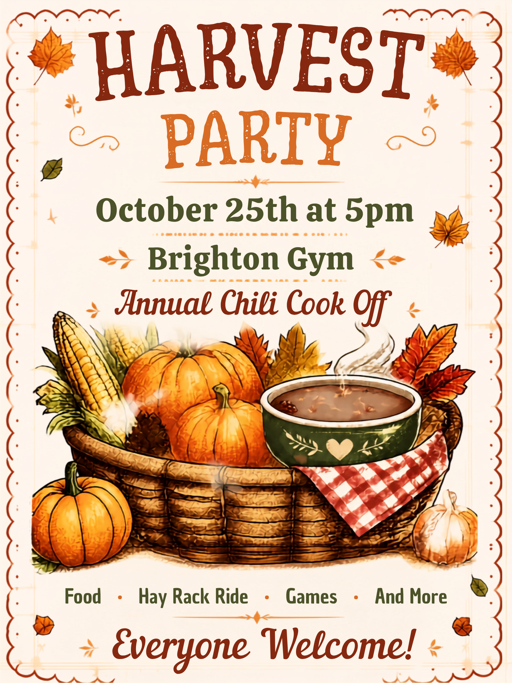 Come join us for our annual Harvest Party at the Bright First Church of God Gym!