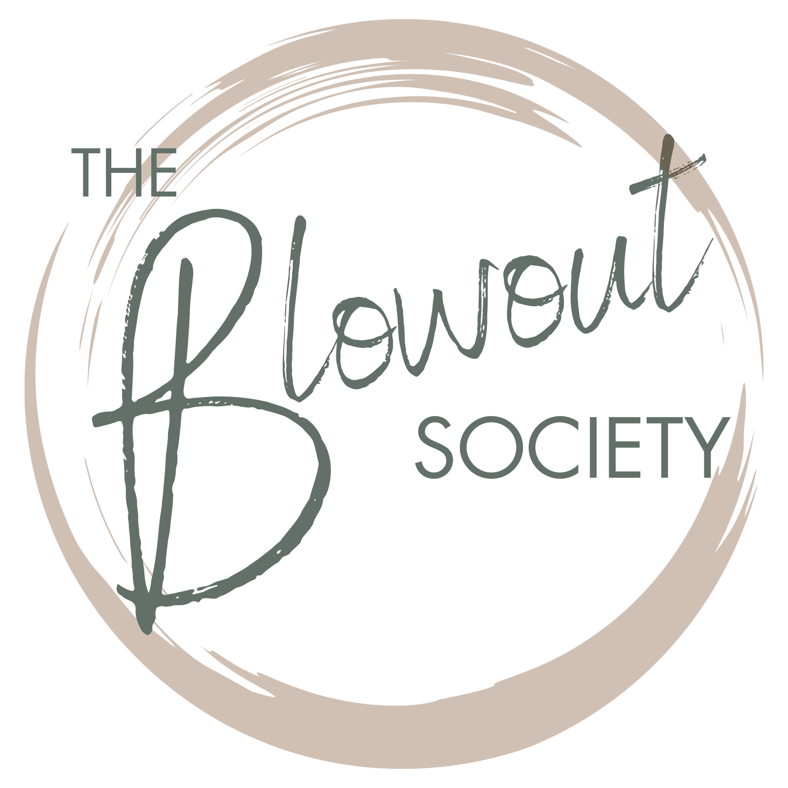 Logo for The Flownout Society featuring handwritten-style text with a circular brushstroke background.