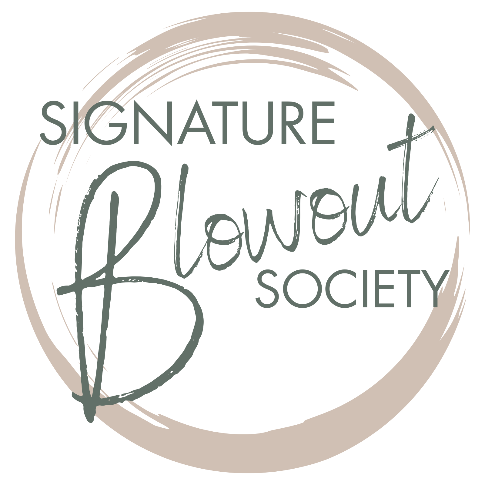 Logo for Signature Flavour Society featuring a circular brushstroke with the name written in a mix of elegant handwritten and clean sans-serif fonts.