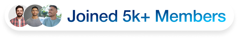 Banner with three smiling men and text that says "Joined 5k+ Members".