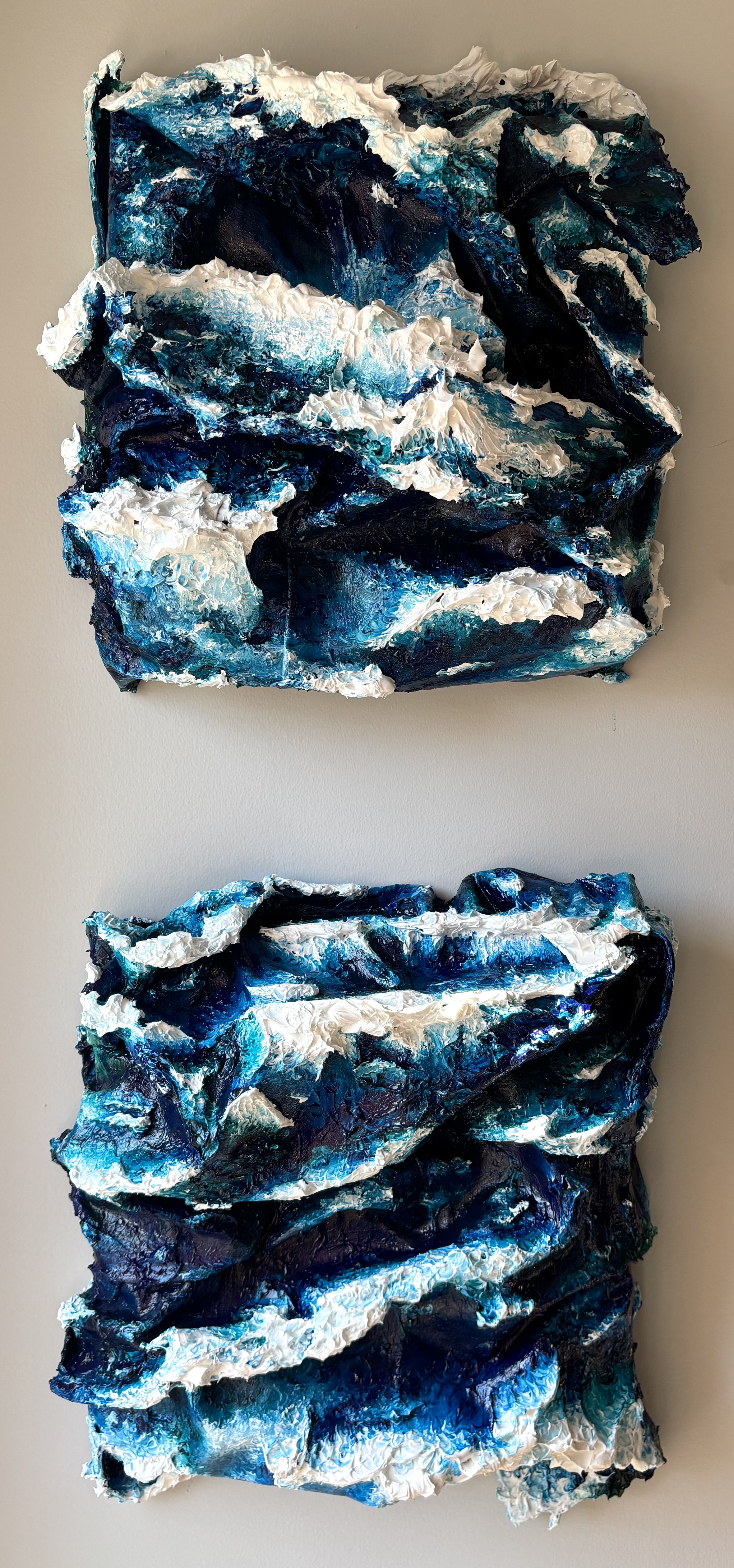 wave iixiii, 2x 12"x12", acrylic & denim on canvas, 2024