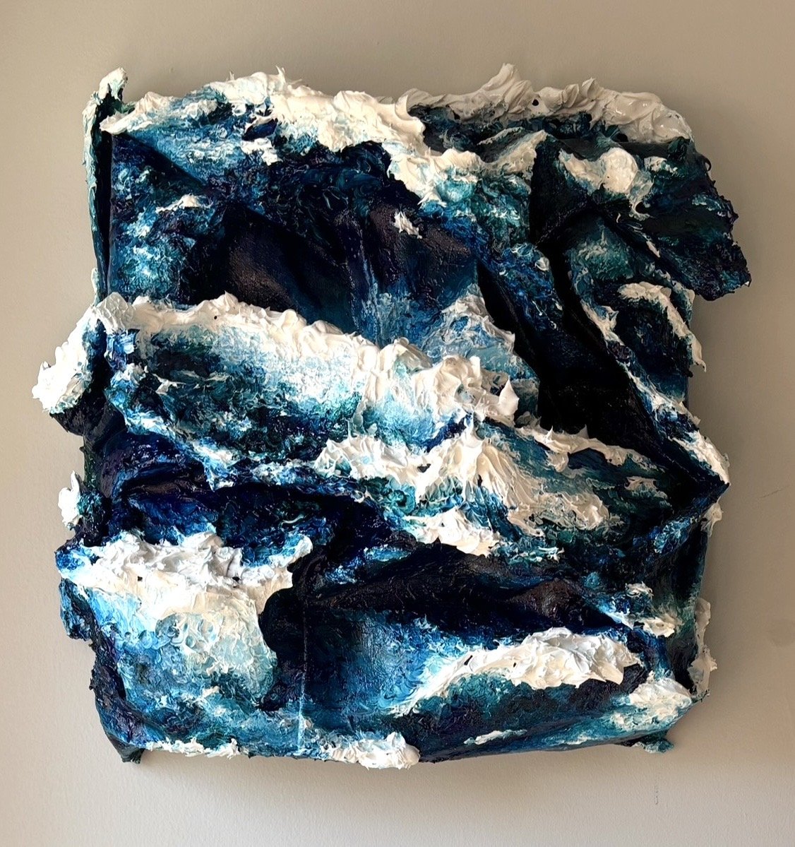 wave iixiii, (1/2) 12"x12", acrylic & denim on canvas, 2024