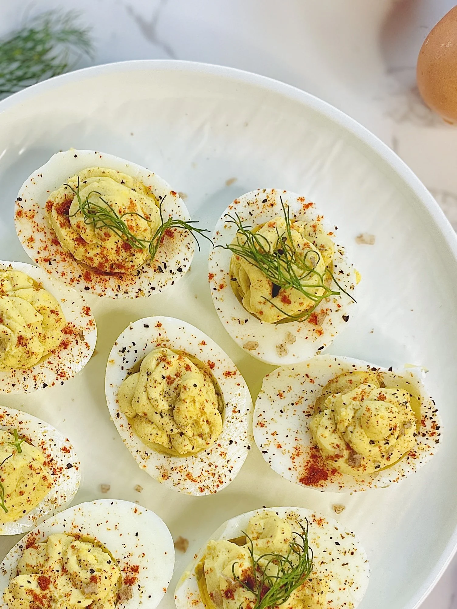 Deviled Eggs w Pickled Onions