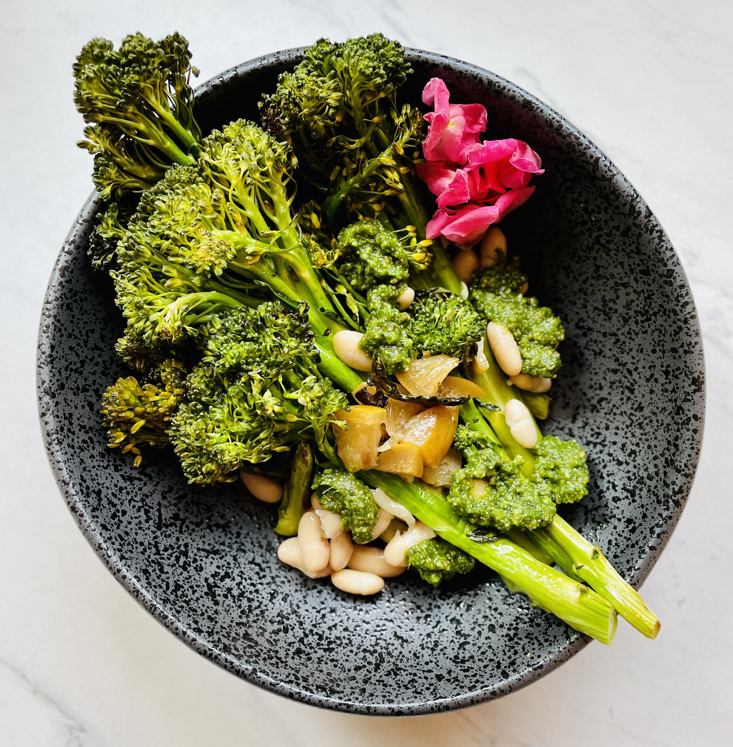 Grilled Broccolini, Sunflower Pesto and Preserved Lemons