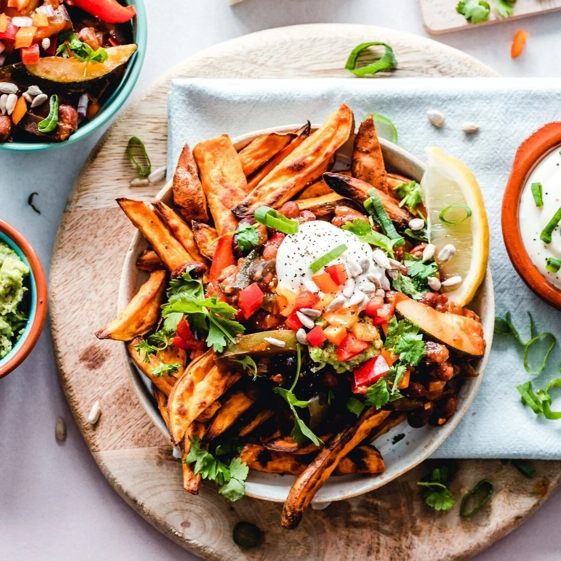 Roasted Sweet Potato Wedges with Salsa Verde and Poached Eggs