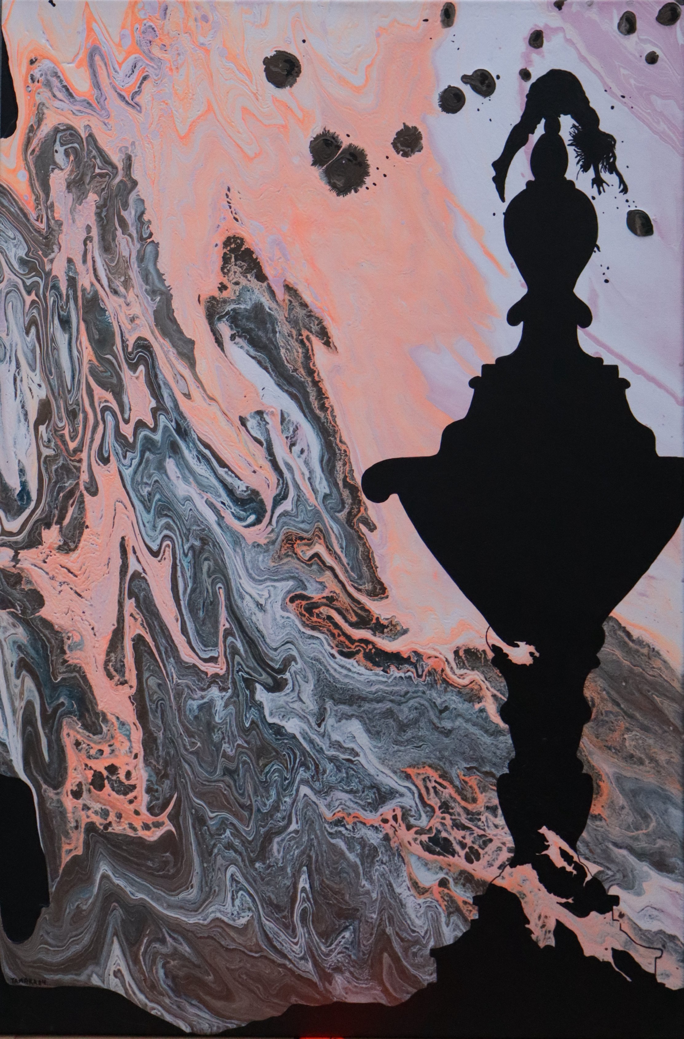 The Last Breath of Chaos… 36x24x2inc, mix media.
From the series When Chaos Meets Order this painting captures the final moment before the end, when despair peaks and balance trembles. Yet in that instant, the gaze reveals: you are already there. Jus