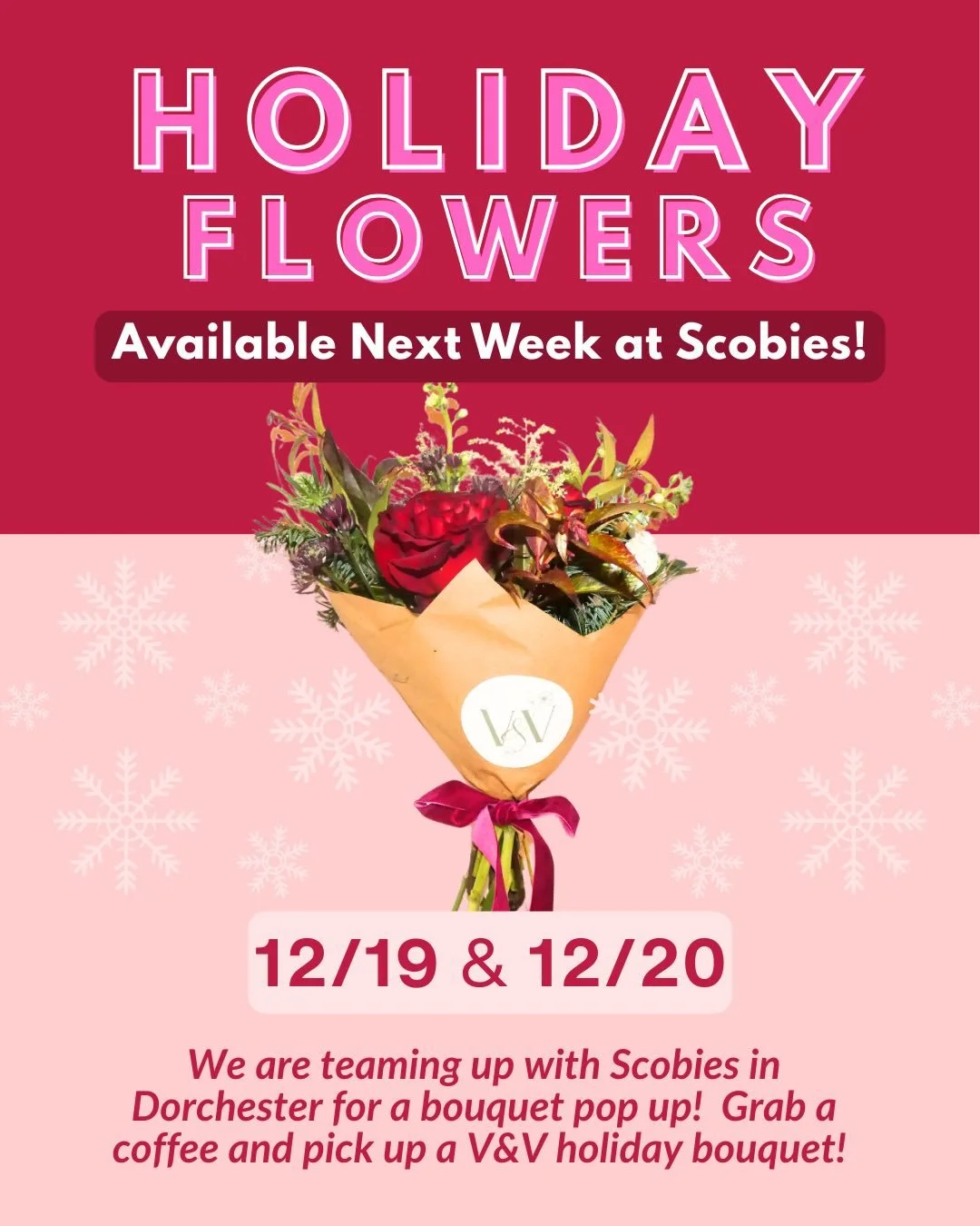 So very excited to share that we are offering holiday bouquets next week at @scobiesboston!  Come by Scobies 12/19 or 12/20 and grab some festive florals! ✨🎄

Scobies is a cozy Irish bar-restaurant-cafe in Dorchester!  One of our favorite spots in t