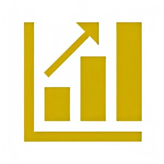 A yellow bar chart with an upward trending arrow indicating growth or increase.
