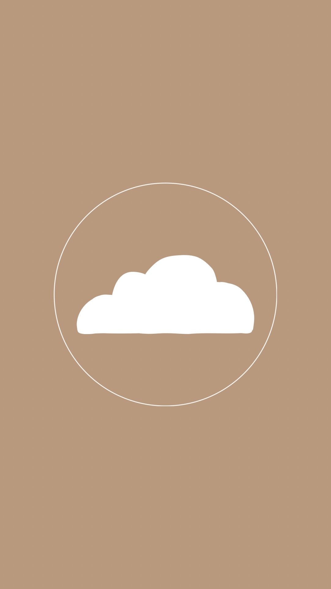 White cloud icon on a brown background with a circular outline.