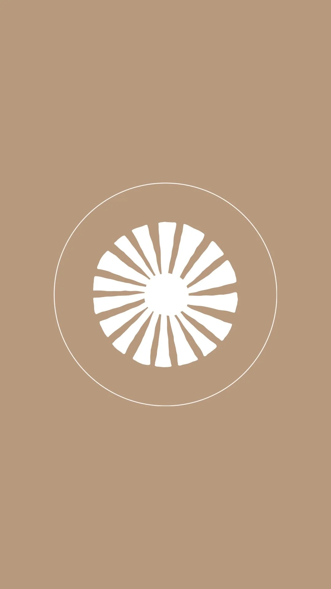 A beige background with a white spiral sunburst pattern in the center.