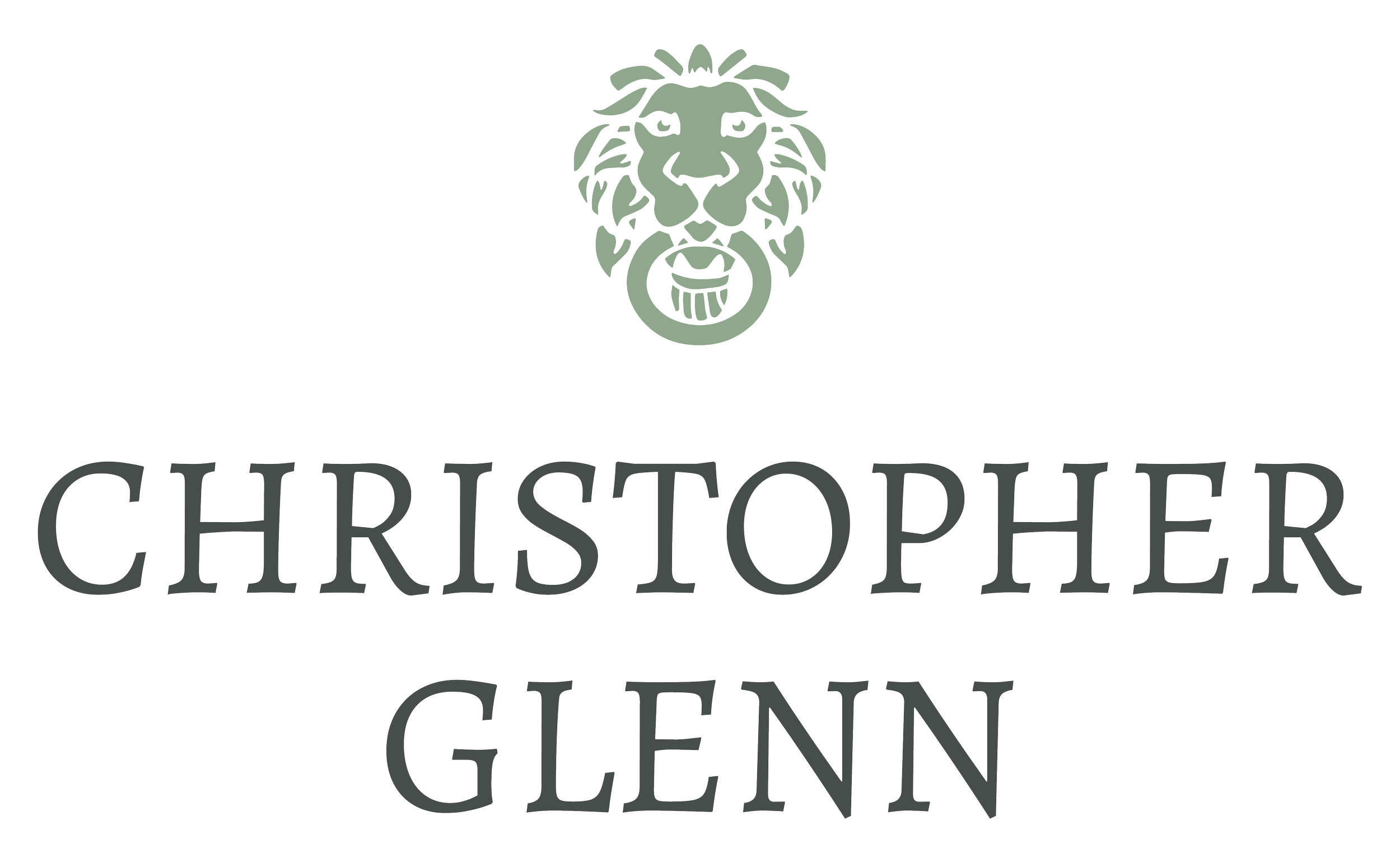 Logo with a lion's head and the words "Christopher Glenn" in stylized font.