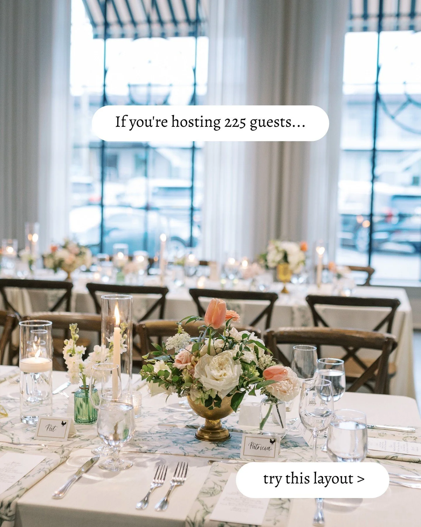 Guest count plays a key role in how a wedding day flows.

Layout decisions influence everything from ceremony seating to reception movement and overall guest experience. This series highlights floorplan options based on guest count, offering a clear 