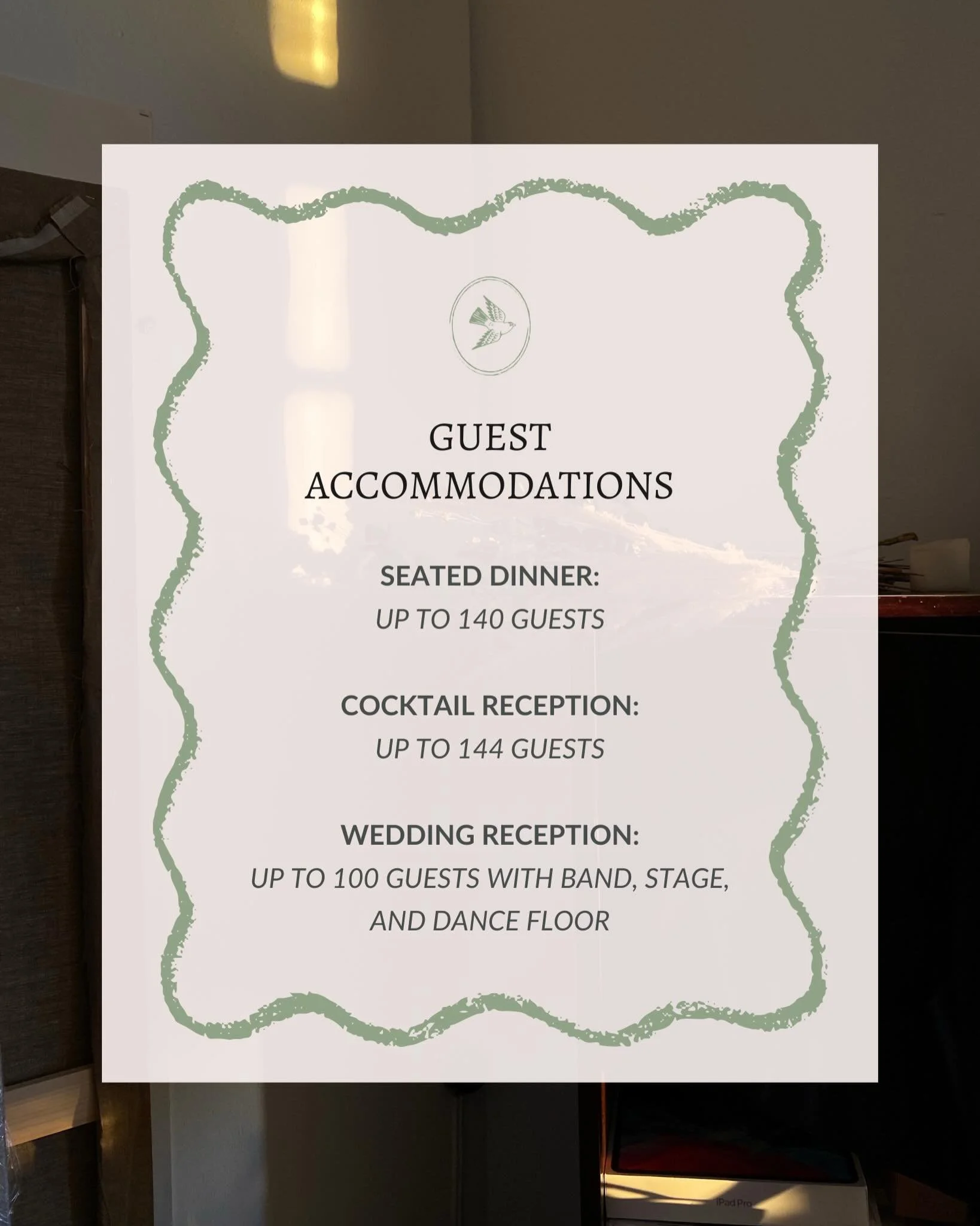 How many people can The Studio accommodate? 

Depending on your event, the answer varies. 

For maximum comfort that allows guests to enjoy both intimacy and spaciousness, we&rsquo;ve set the following capacities in place: 

Seated dinners: up to 140