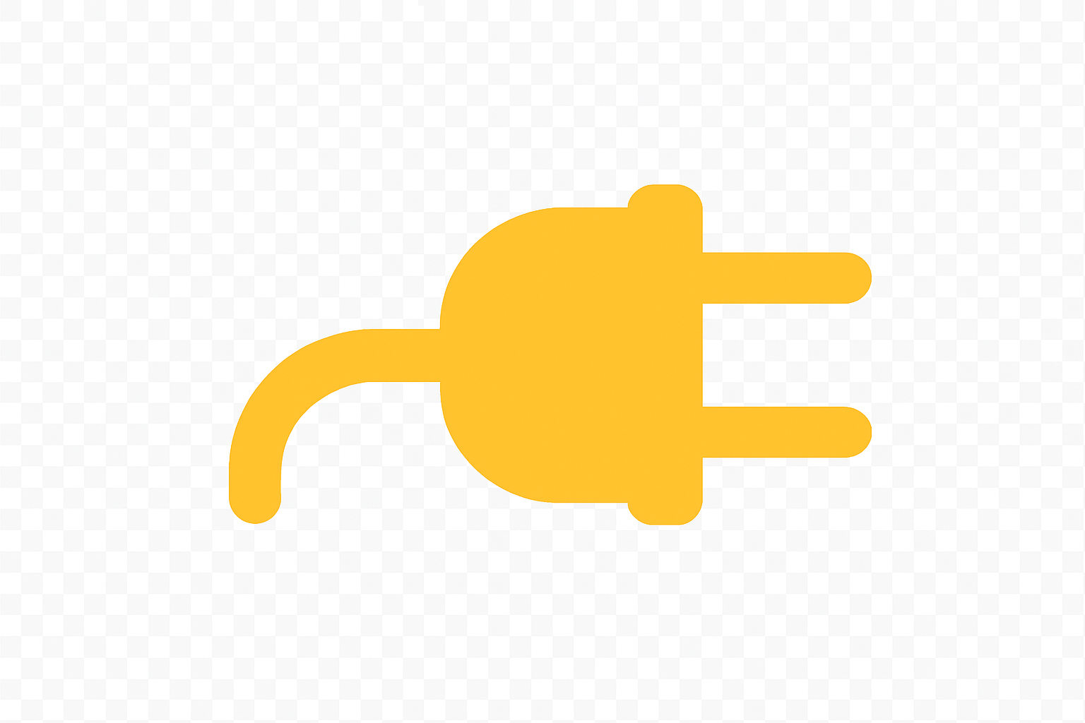 Yellow electrical plug icon with two prongs on a transparent background.