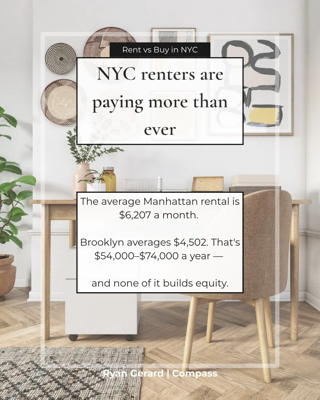 Rent vs Buy in NYC 🏡 

If you're renting in NYC right now, you're paying somewhere between $54,000 and $74,000 a year &mdash; and none of it is building equity. That doesn't mean buying is the right move for everyone. But it's worth actually running