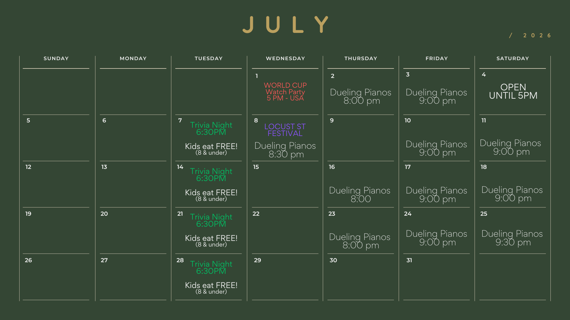July Entertainment Calendar