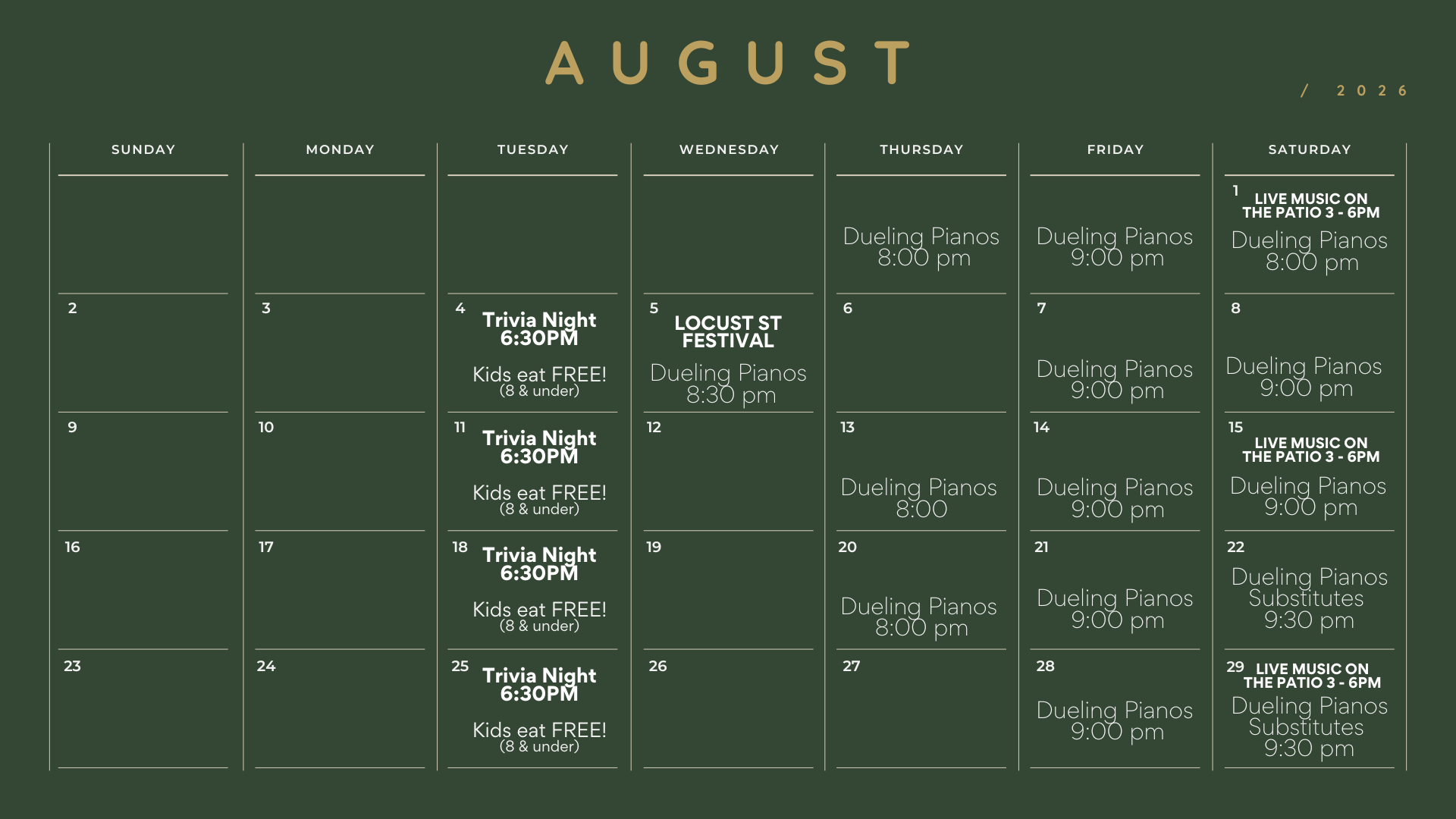 August Entertainment Calendar