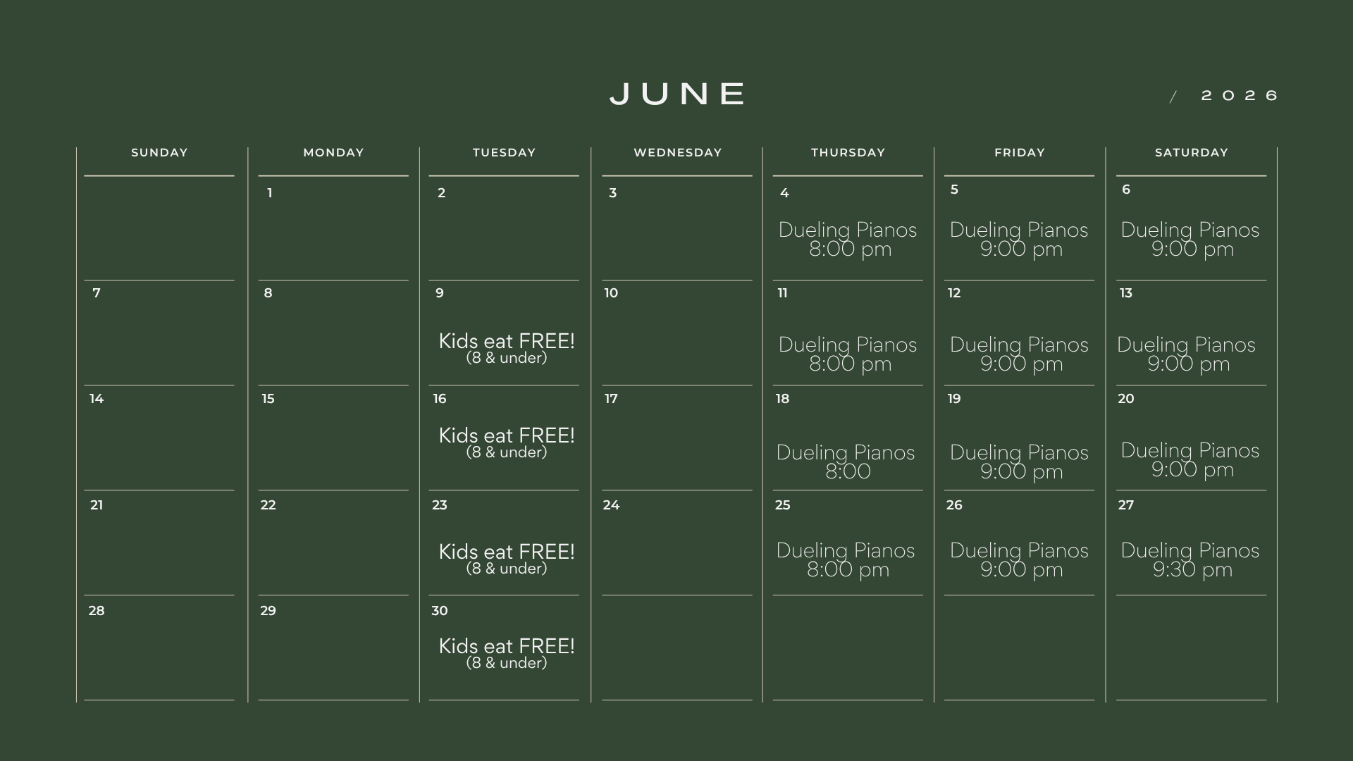 June Live Music Calendar