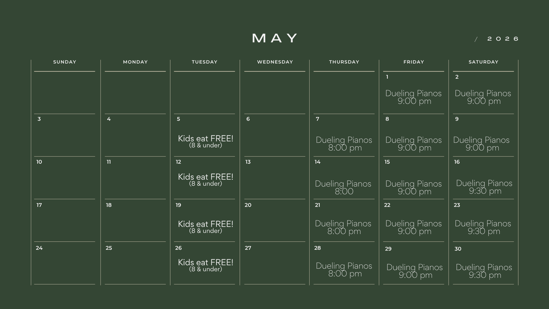 May Live Music Calendar