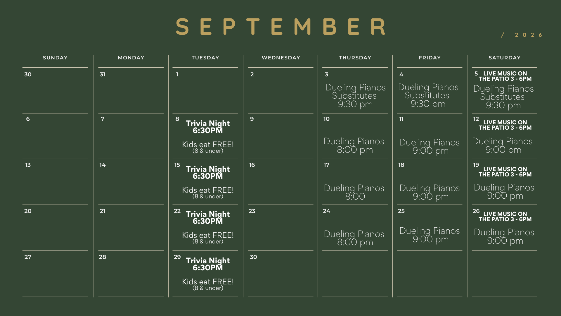 September Entertainment Calendar