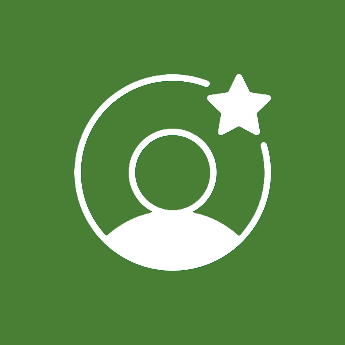 Green background with white user profile icon and star, symbolizing quality or achievement.