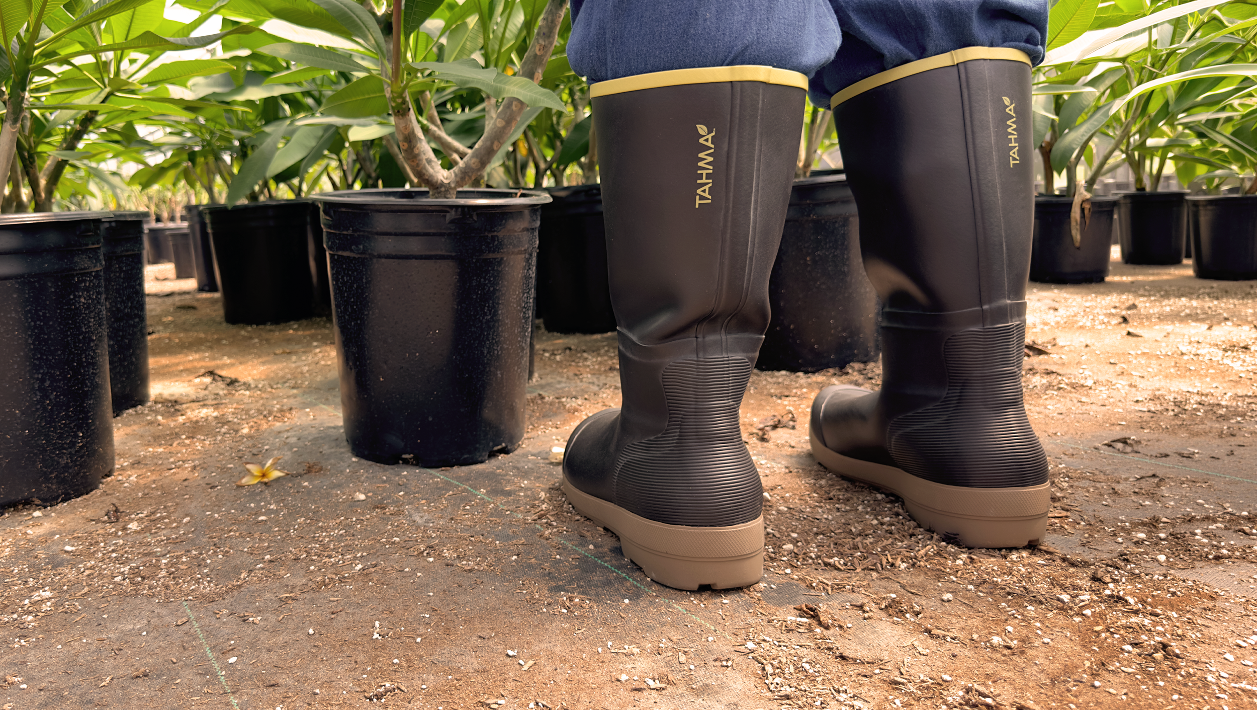 Tahma All Terrain boots worn by landscaper at a plant nursery