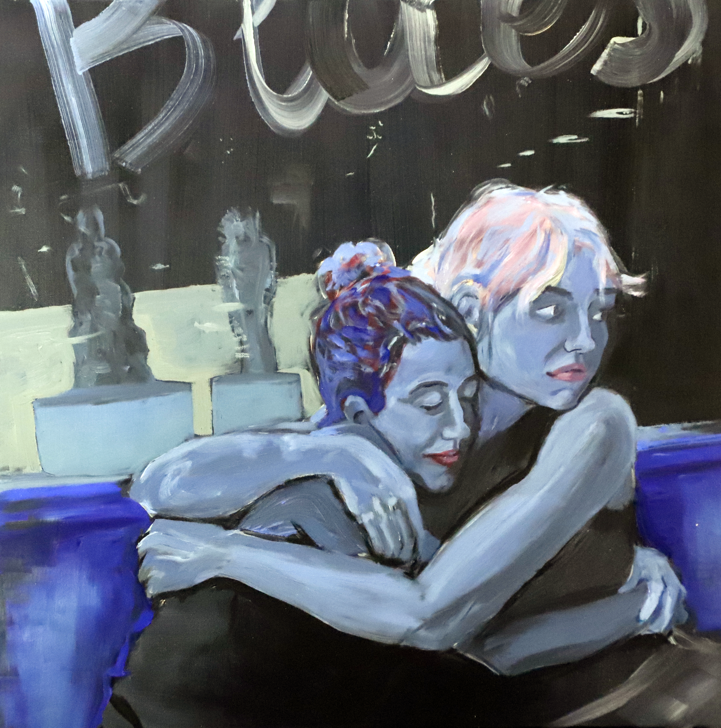 "Friendship in Blue" 2x 2 ft Oil Painting