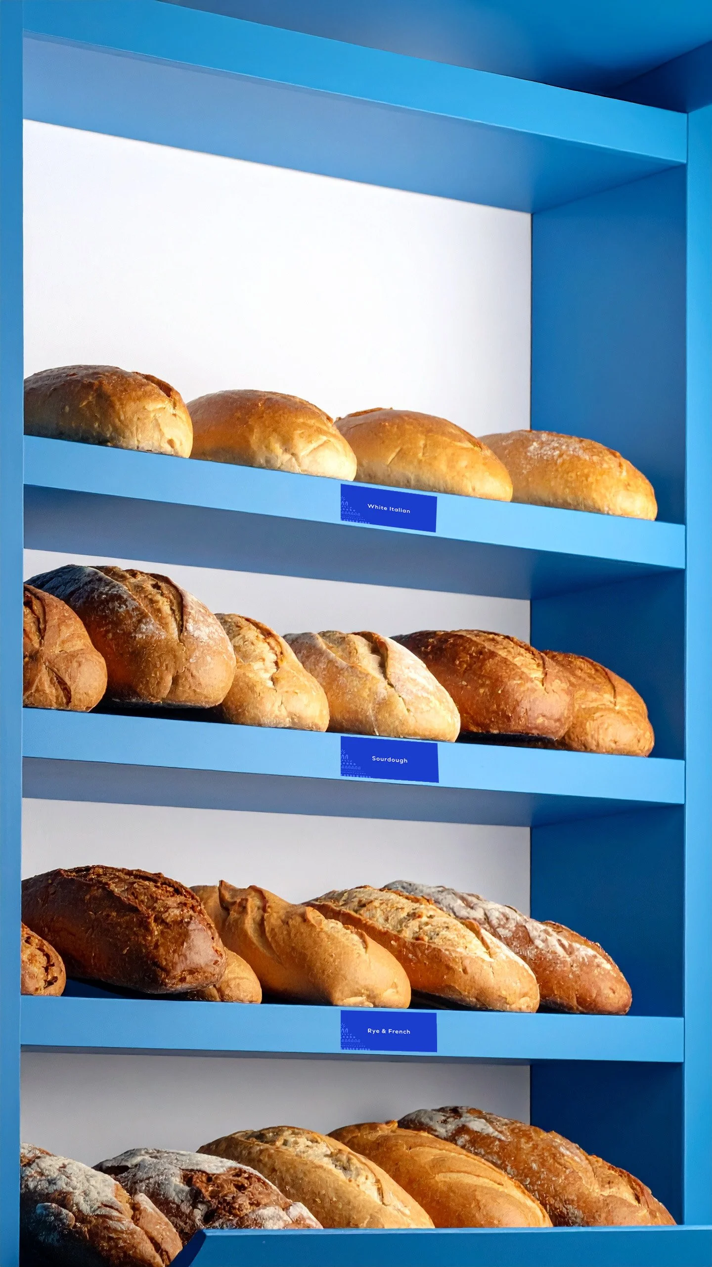 AI-generated bread and shelves with designed labels