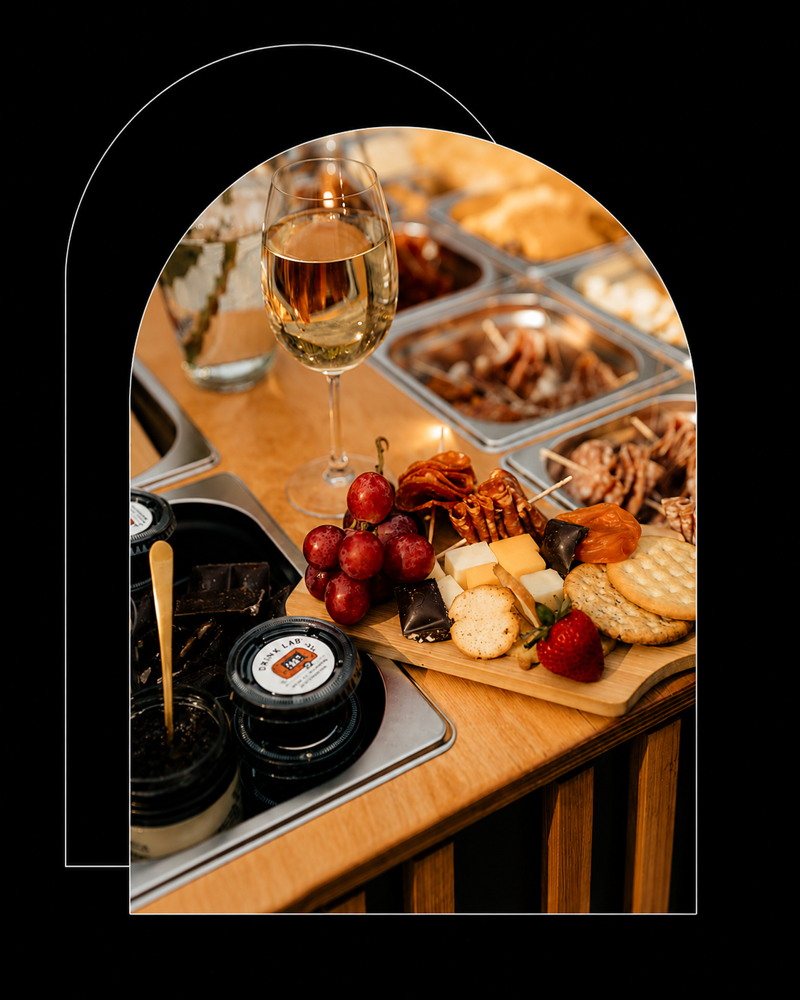 Charcuterie grazing table and wine service by The Drink Lab.